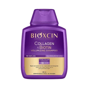 شامپو ضد ریزش و حجم دهنده بیوکسین کلاژن و بیوتین Bioxcin Collagen and Biotin بطری بنفش 300 میلی‌لیتر