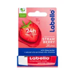 نمای جعبه بالم لب لبلو توت فرنگی Labello Strawberry Shine Lip Balm قرمز 5 گرم