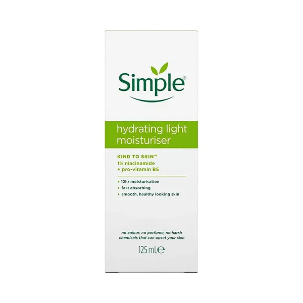 نمای جعبه کرم آبرسان و مرطوب‌کننده سیمپل لایت Simple Hydrating Light Moisturiser برای پوست چرب 125 میلی‌لیتر