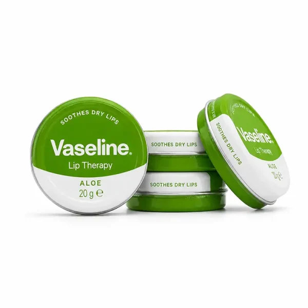 تصویر چندتایی بالم لب کاسه‌ای وازلین آلوئه ورا Vaseline Lip Therapy Aloe سبز 20 گرم