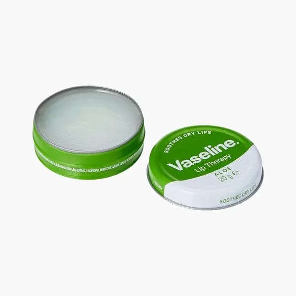 درب باز بالم لب کاسه‌ای وازلین آلوئه ورا Vaseline Lip Therapy Aloe سبز 20 گرم