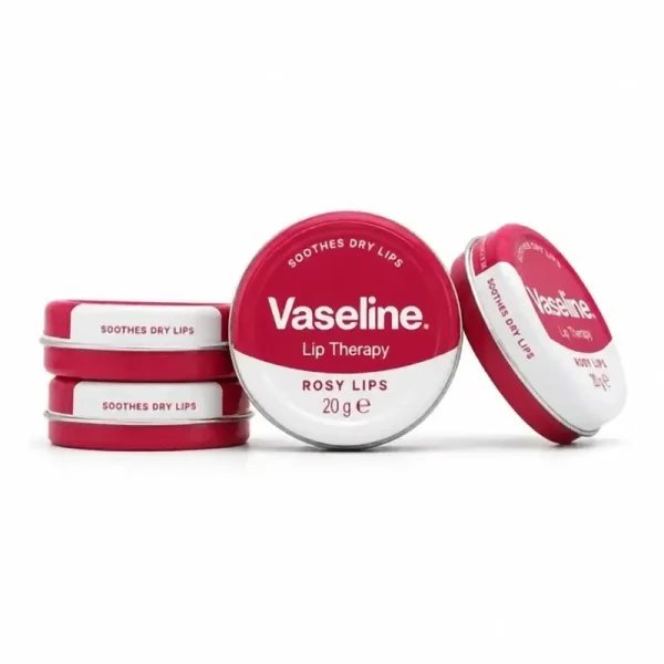 تصویر چندتایی بالم لب کاسه‌ای وازلین گل رز Vaseline Lip Therapy Rosy Lips قرمز 20 گرم