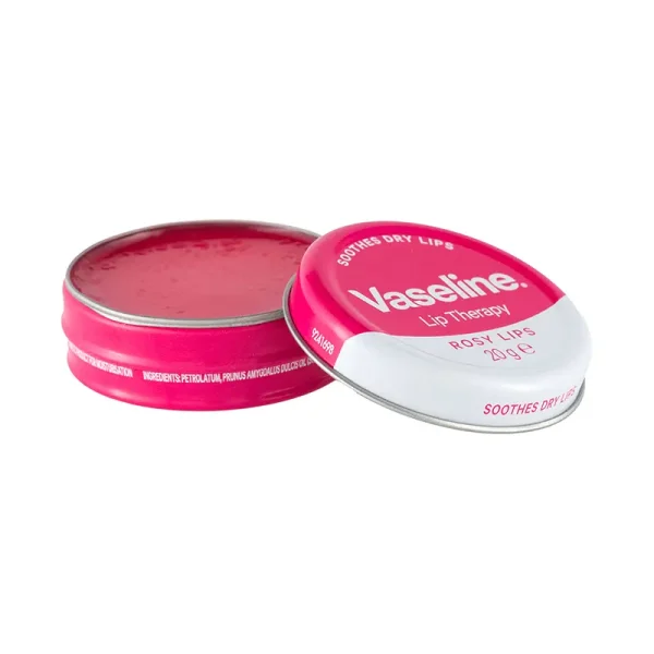 درب باز بالم لب کاسه‌ای وازلین گل رز Vaseline Lip Therapy Rosy Lips قرمز 20 گرم